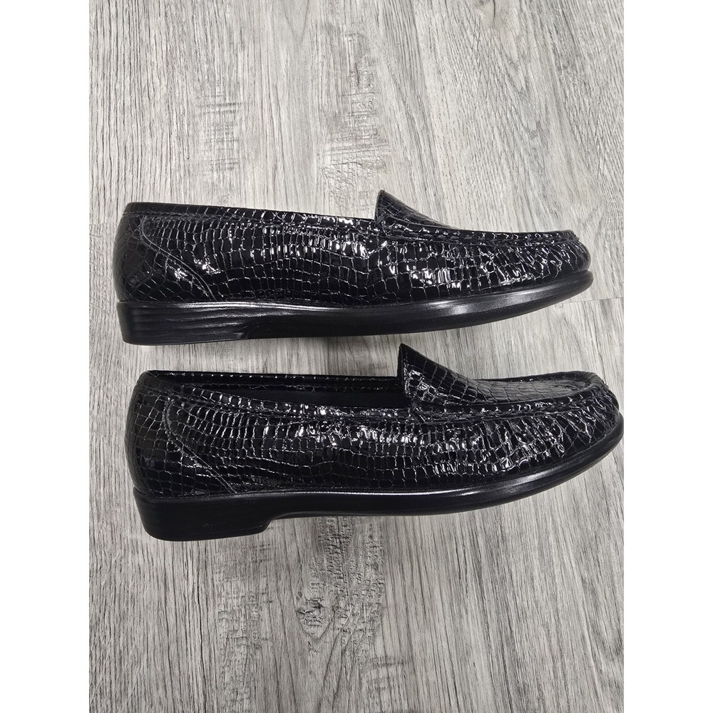 SAS SIMPLIFY Tripad Comfort BLACK CROC Leather Slip On Loafers Shoes 8M - Picture 4 of 7